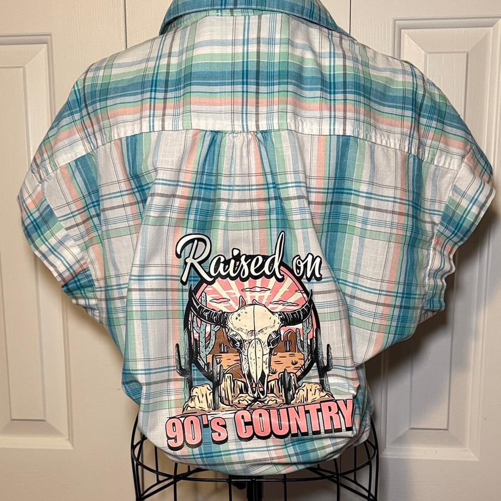 One of a kind, raised on 90’s country retro tie front shirt